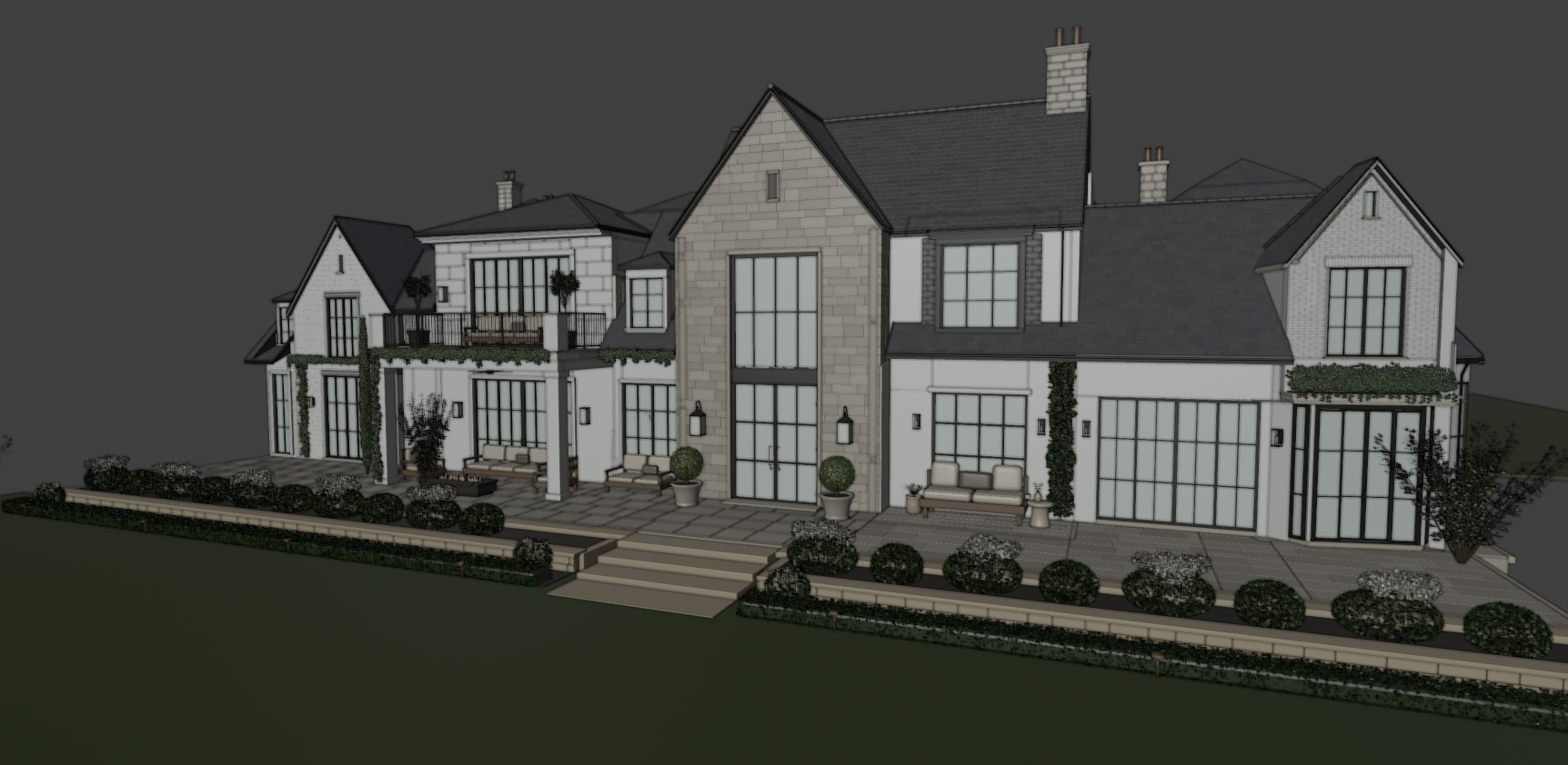 Angled design model of The Highland Home facade and entrance steps